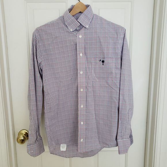 Palmetto Moon Long Sleeve Button Down Shirt Blue Pink Plaid Size Small - Picture 10 of 10